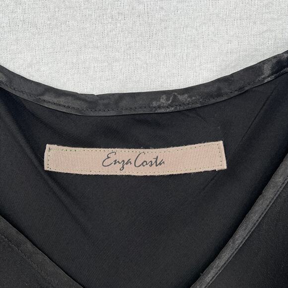 ENZA COSTA Satin Bias Slip Dress Womens XL Black Maxi V-neck Spaghetti Strap - Picture 10 of 16